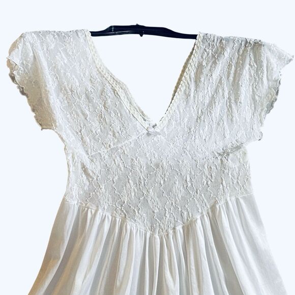 Vintage Cinema Etoile Long White Stretch Lace Bodice Nightgown Nylon Size Large - Picture 3 of 12